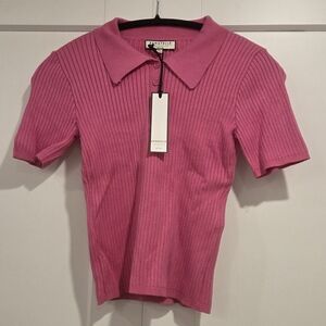 BNWT bagatelle Hot Pink Ribbed Polo Short Sleeve Top Size S